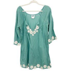 Anthropologie Mermaid Green Crochet Floral Cover Up Dress - Size Medium